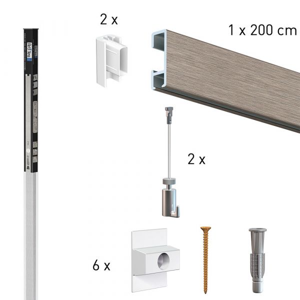 All-in-One Kit Click Rail 2 m silber + 2 mm Perlon mit Haken 15 kg