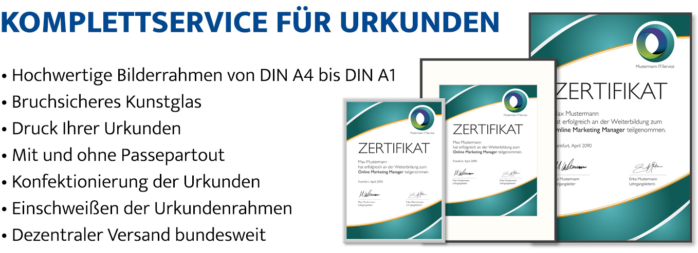 Urkundenrahmen mit und ohne Passepartout