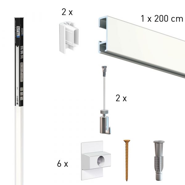 All-in-One Kit Click Rail 2 m weiß + 2 mm Perlonseil mit Haken 15 kg