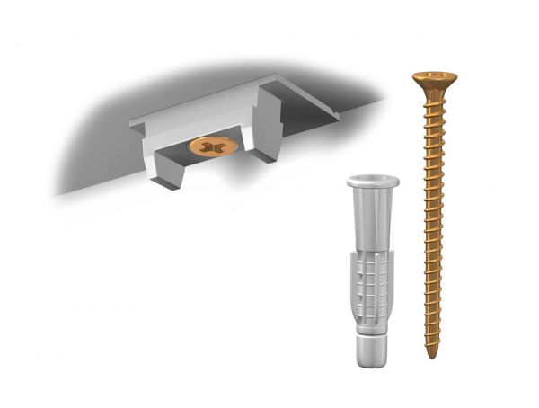 Montageset für Newly Deckenschiene R40 UP bestehend aus Clip, Schraube und Dübel